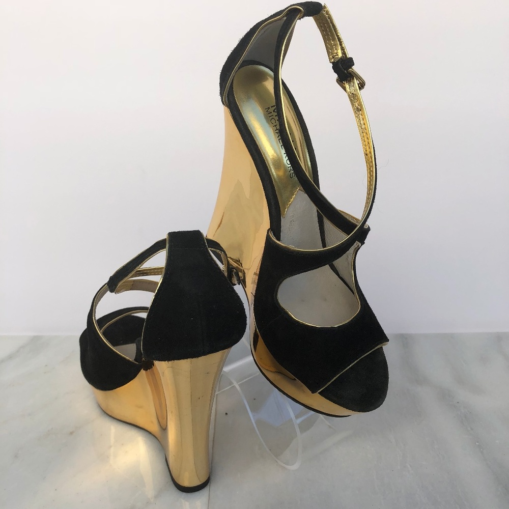 Michael Kors Suede Black & Gold Wedge Platform